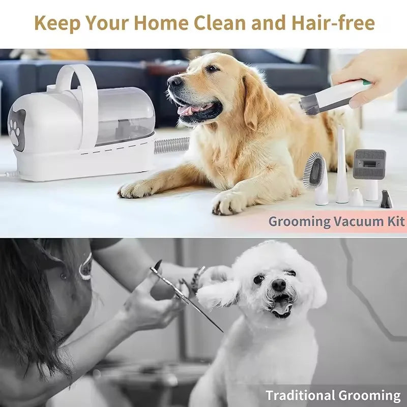 Low Noise Pet Vacuum Kit 7 in 1 with Nail Grinder Hair Trimming and Grooming