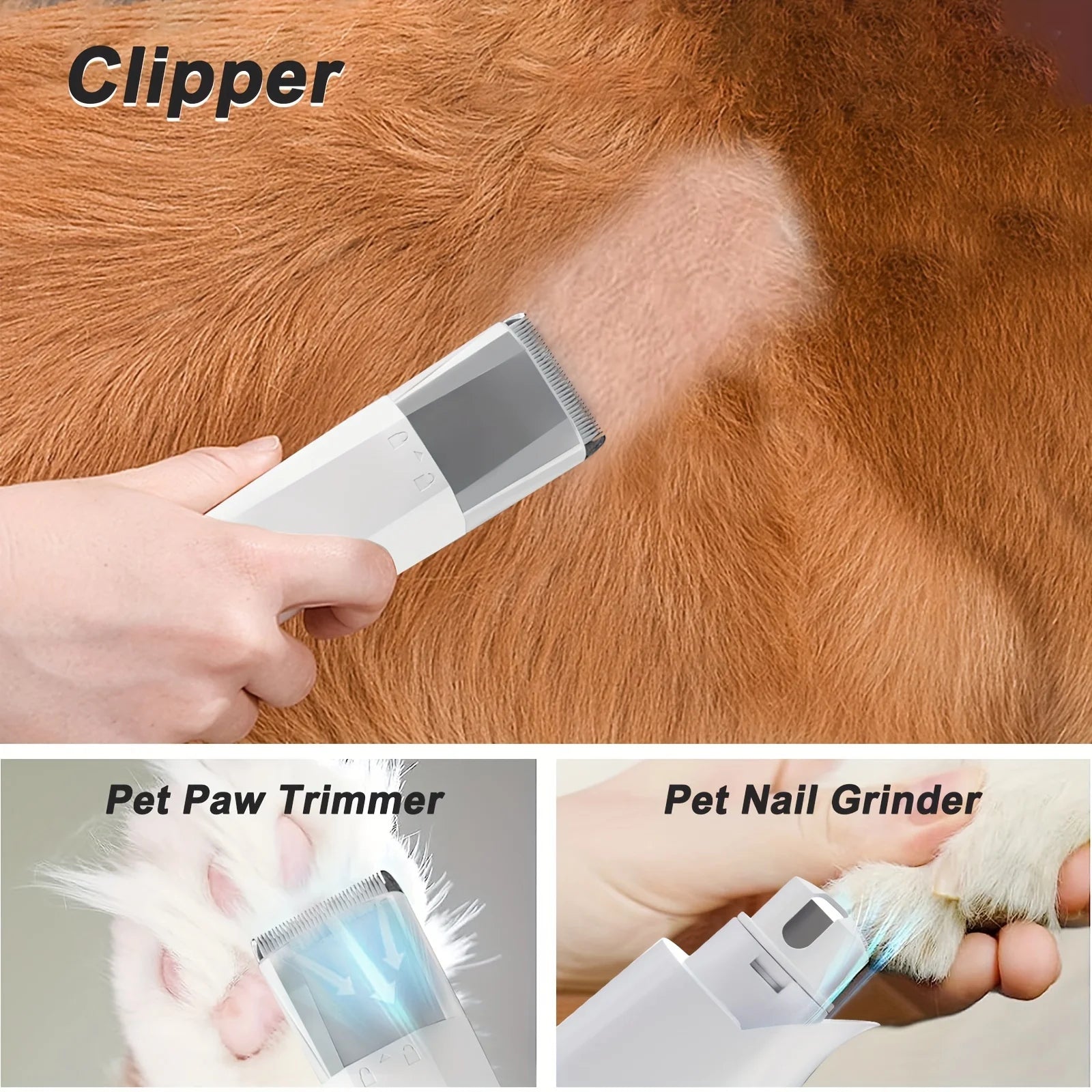 Low Noise Pet Vacuum Kit 7 in 1 with Nail Grinder Hair Trimming and Grooming