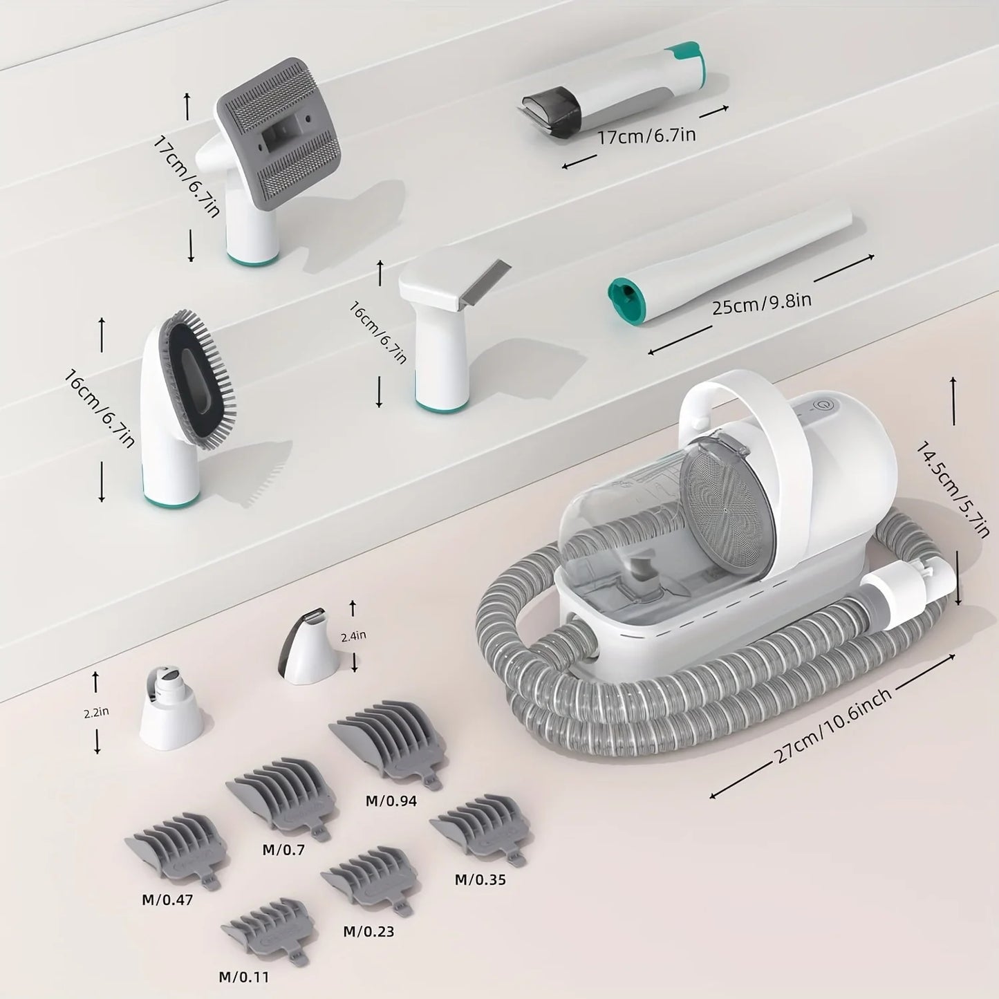Low Noise Pet Vacuum Kit 7 in 1 with Nail Grinder Hair Trimming and Grooming