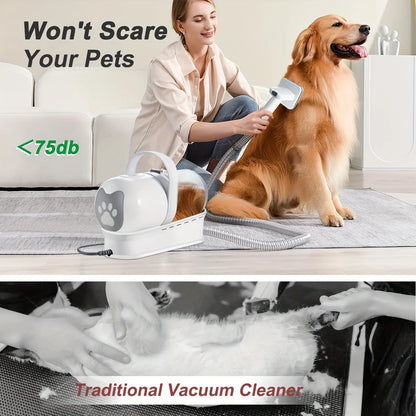 Low Noise Pet Vacuum Kit 7 in 1 with Nail Grinder Hair Trimming and Grooming