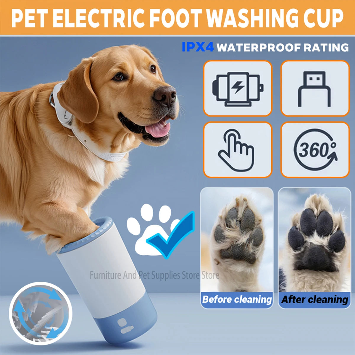 Automatic Pet Paw Cleaner - Electric Foot Washing Machine for Dogs - Portable, Low Noise & Waterproof